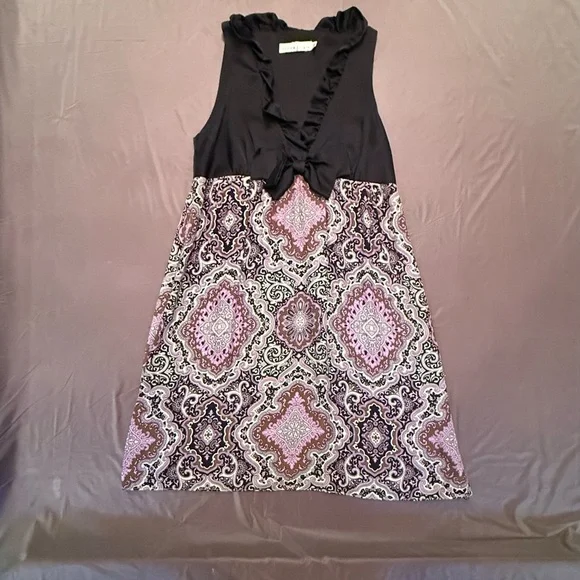 Alice & Trixie Black/Purple Paisley 100% Silk Sleeveless Mini Dress Size XS $198 - Picture 2 of 8